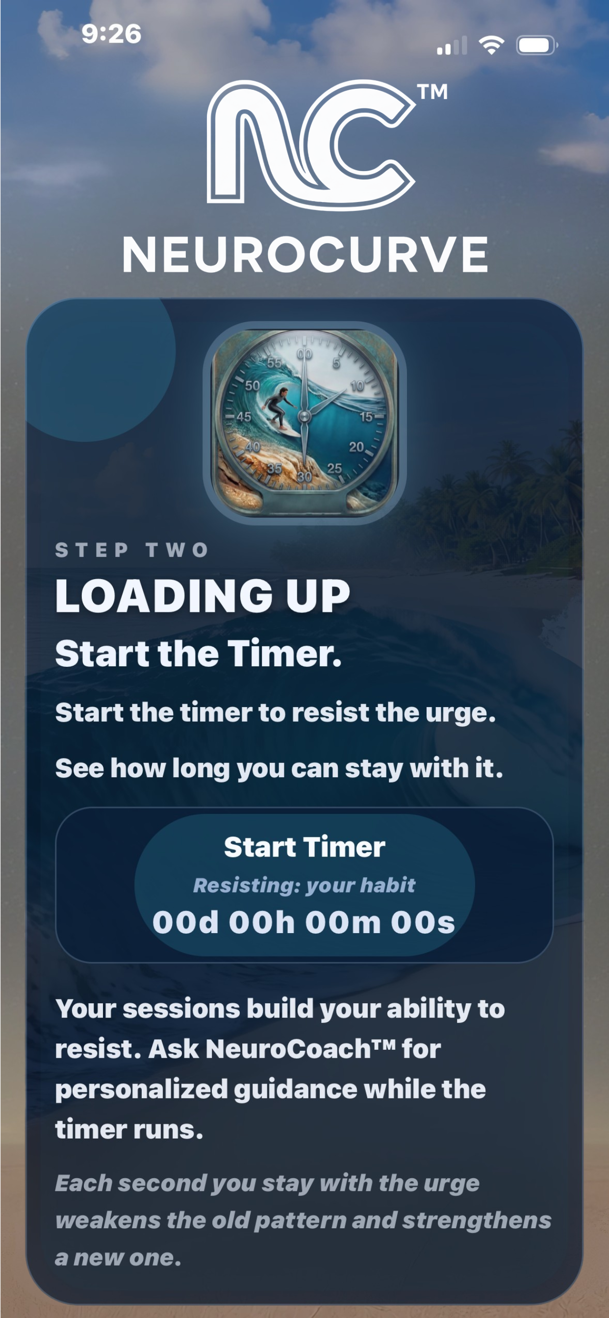 NeuroCurve timer screen